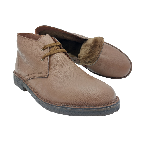 Scarpe Polacchina Polacco Vera Pelle made in Italy. Vitello montone marrone (art. P5)