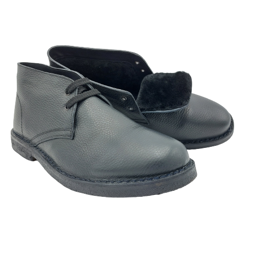 Scarpe Polacchina Polacco Vera Pelle made in Italy. Vitello montone nero (art. P5)