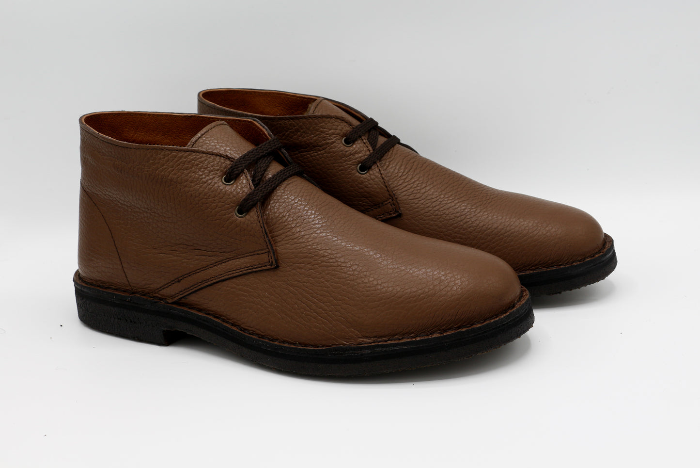 Scarpe Polacchina Polacco Vera Pelle made in Italy. Vitello montone marrone (art. P5)