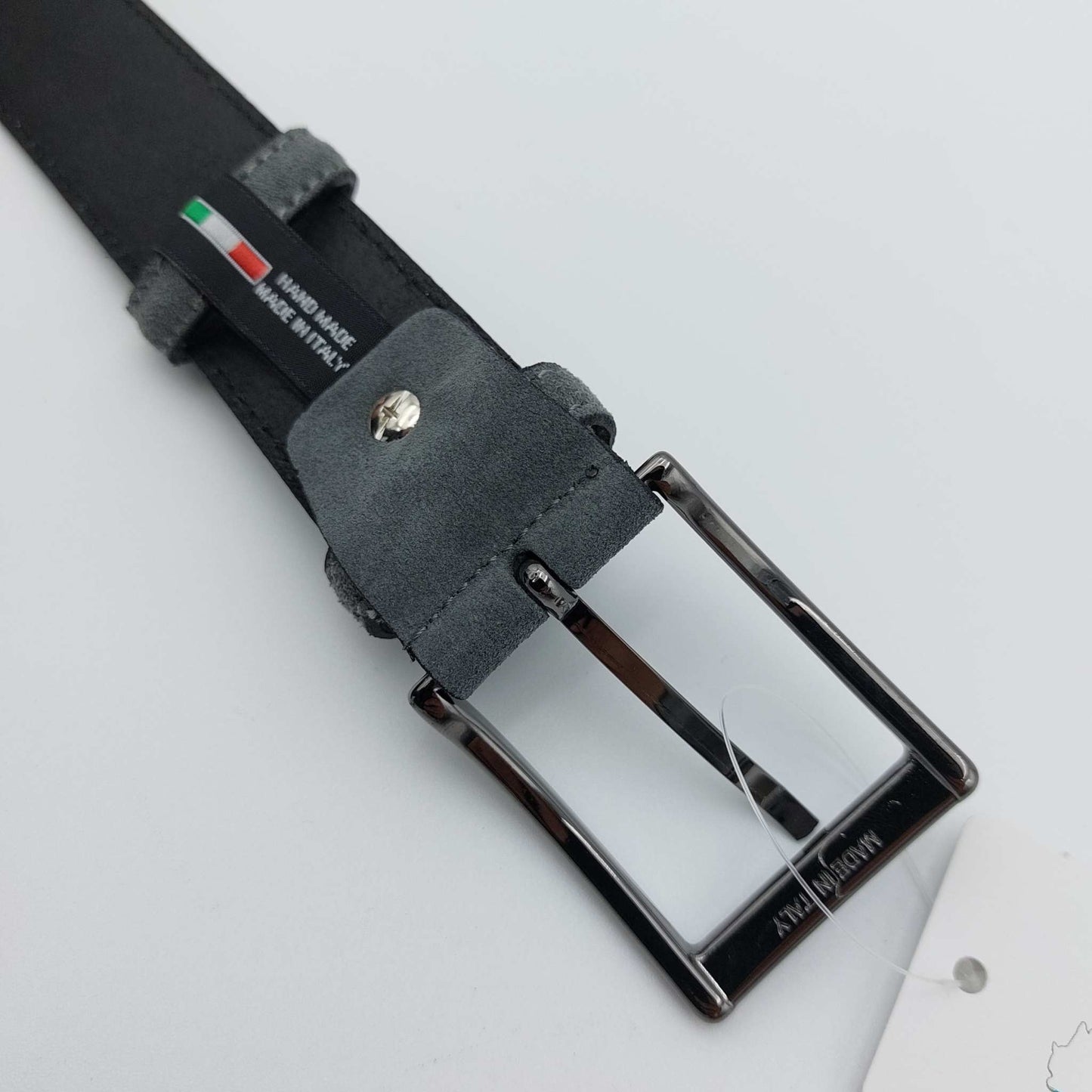Cintura camoscio grigio artigianale in vera pelle con fibbia metallica made in Italy